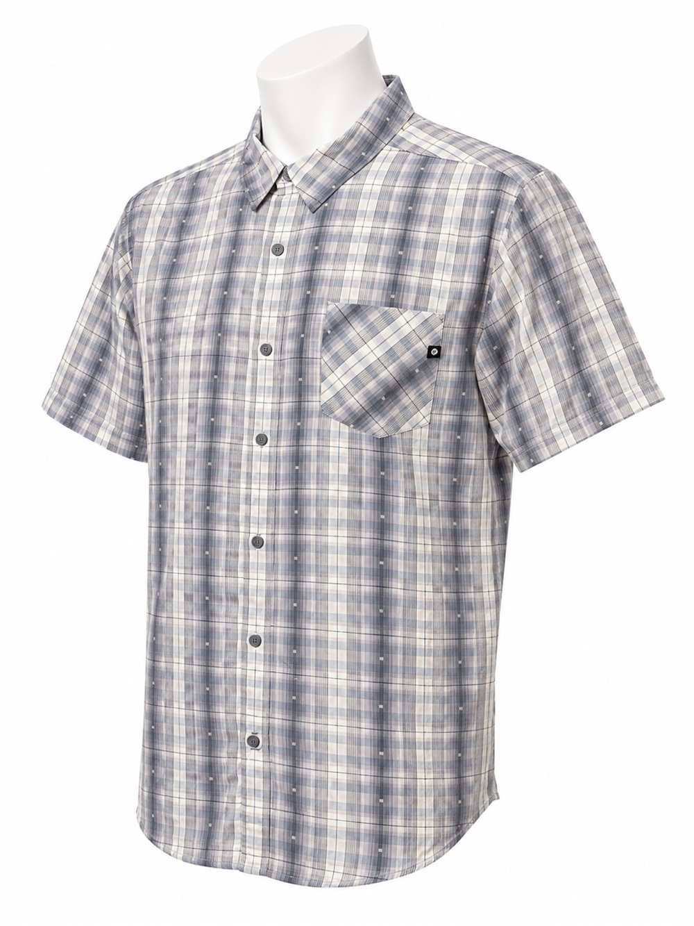 Men's Marmot Plaid Camp Shirt Large Gray Blue Short Sleeve Outdoor Hiking